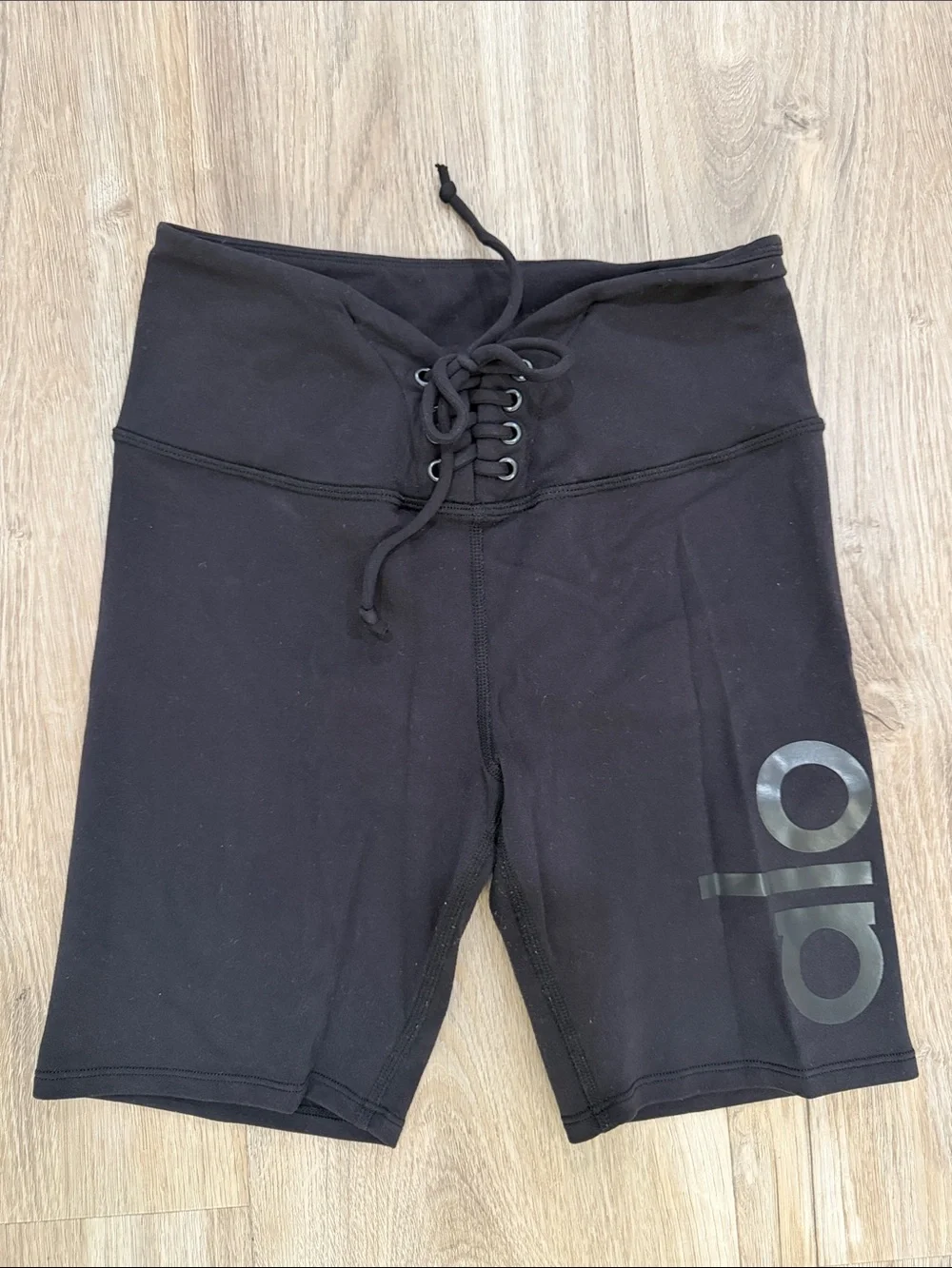 ALO Yoga Black Lace-Up High-Rise Bike Shorts